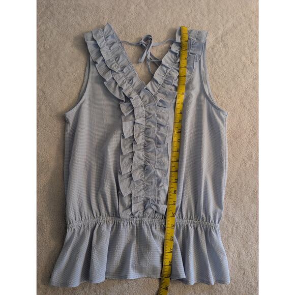 Doe & Rae Blue Ruffle V Neck Top - Picture 6 of 13